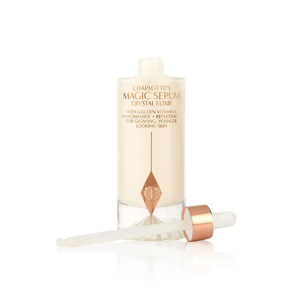 Charlotte’s Magic Serum Crystal Elixir in 100ml bottle with pipette lid off